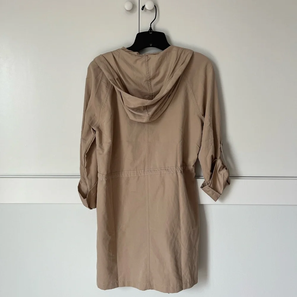 Love Tree Beige Lightweight Hooded Trench Coat with Drawstring Waist - Picture 2 of 5